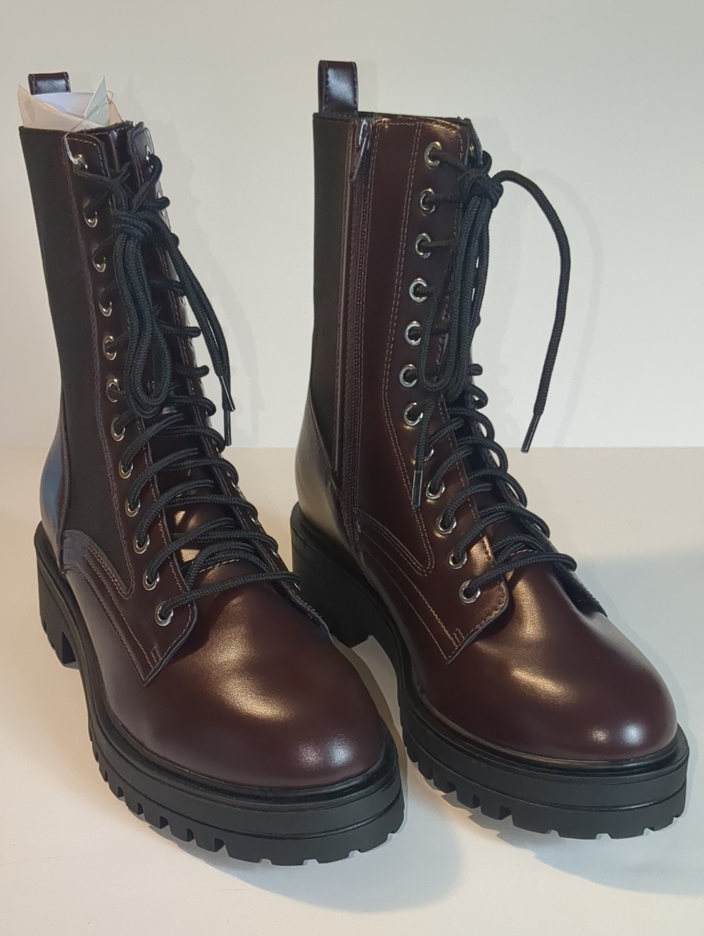 No Boundaries Burgundy/Black Combat Boots NWT